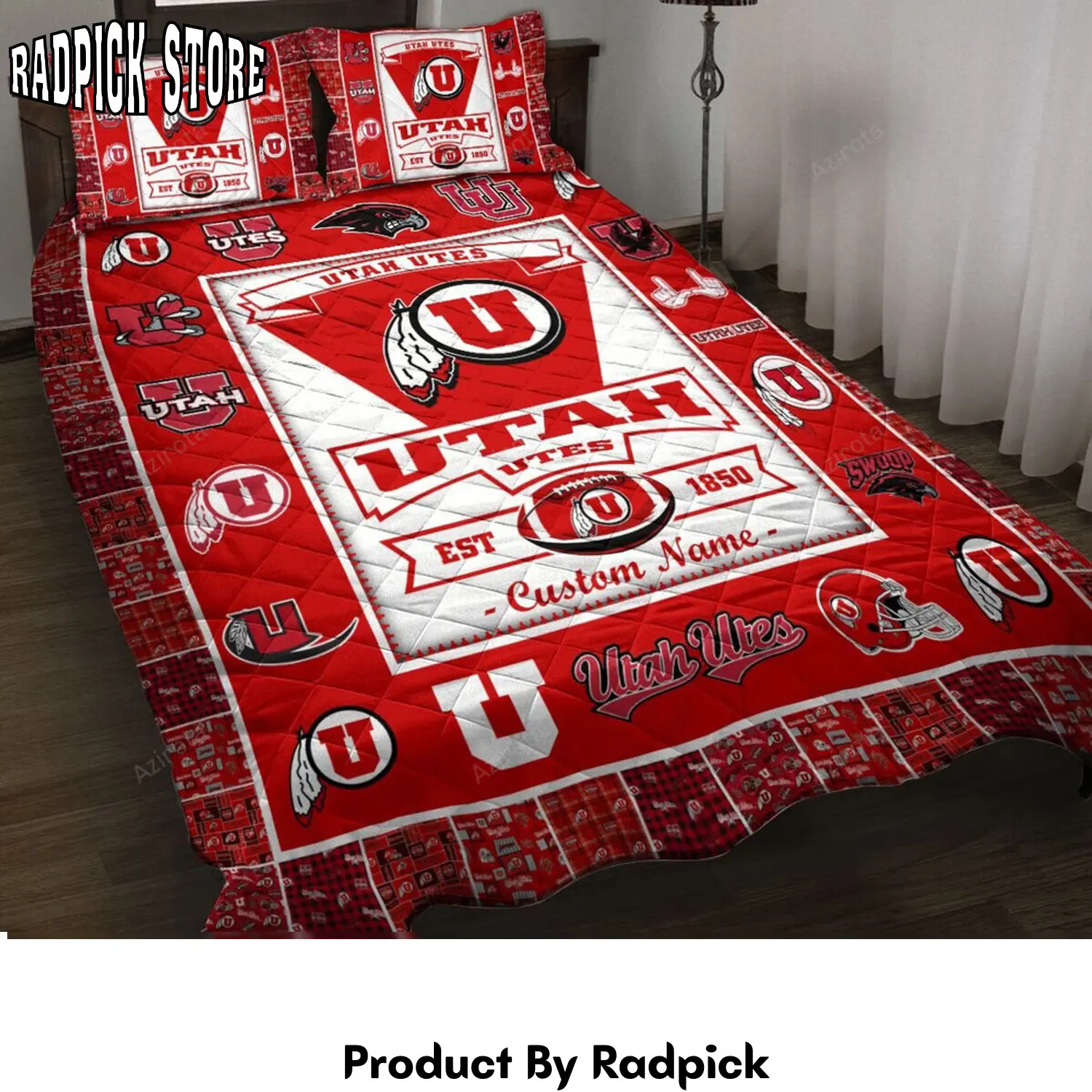 Radpick utah utes custom name red white est 1850 bedding set rp327572